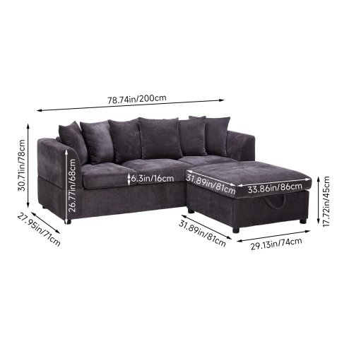 Chenille Upholstered 3-Seater Corner Sofa with Footstool