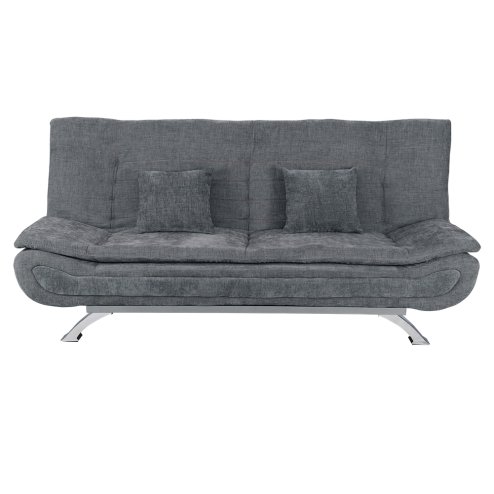 Living and Home Grey Linen Convertible Sofa Bed, Curved Shell Shaped Sleeper Sofa with Metal Legs and 2 Throw Pillows