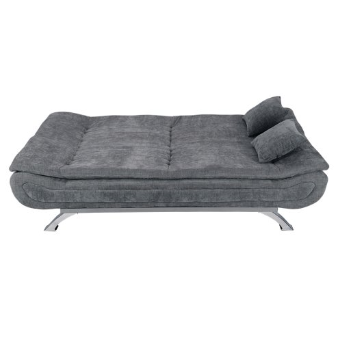 Living and Home Grey Linen Convertible Sofa Bed, Curved Shell Shaped Sleeper Sofa with Metal Legs and 2 Throw Pillows