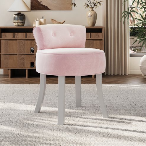 Velvet Soft Seat Low Back Vanity Stool Dressing Table Chair with White Legs
