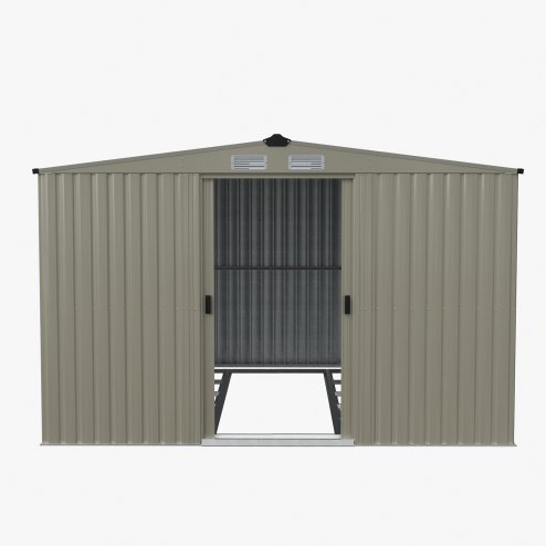 Living and Home 10.6 x12.73FT Grey Aluminium Color Apex Roof Metal Garden Shed, Lockable Sliding Doors, Vents & Foundation