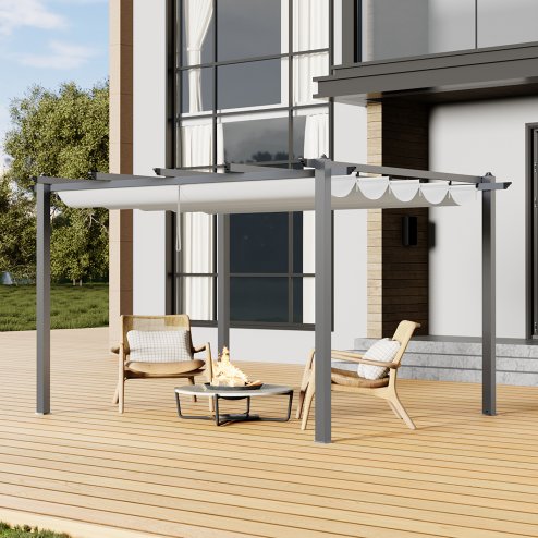 Living and Home 13x10ft Aluminium Pergola with Retractable Roof