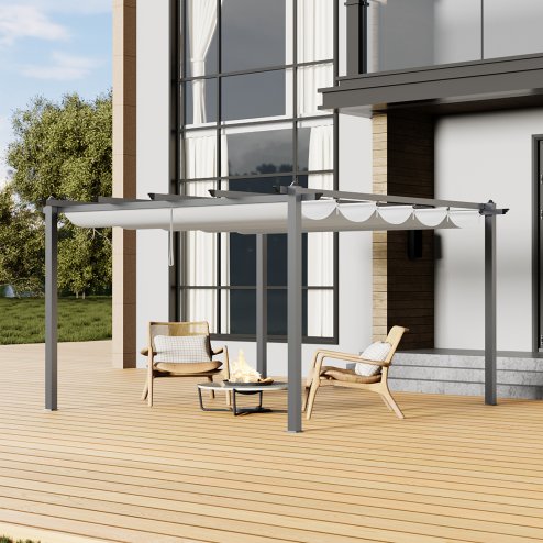 Living and Home 13x13ft Aluminium Pergola with Retractable Roof