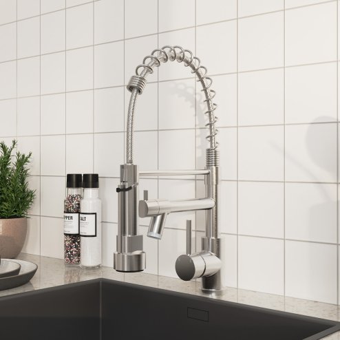 Dual Spout Swivel Kitchen Faucet with LED Light