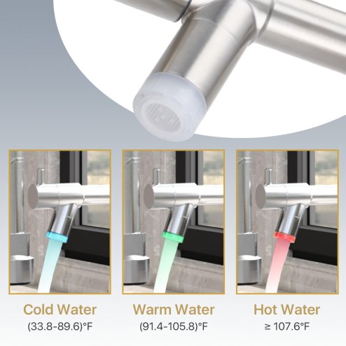 Dual Spout Swivel Kitchen Faucet with LED Light
