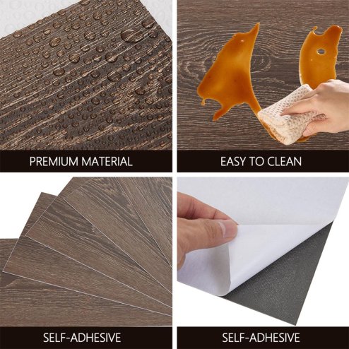 Living and Home 36Pcs Self-Adhesive Flooring Tile Set, 15x30cm, Walnut Wood Grain