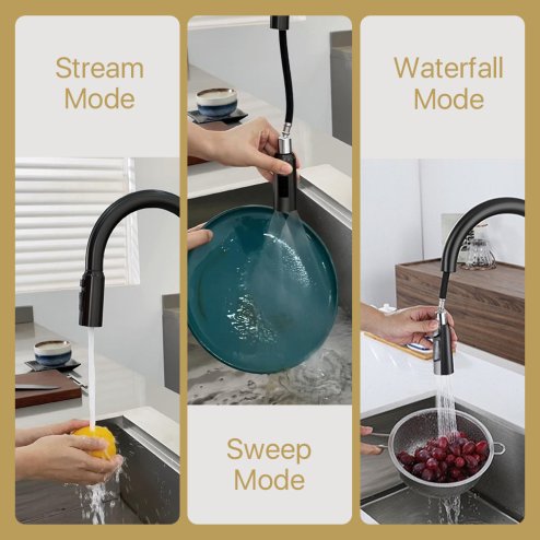 Pull-out Sprayer Retractable Kitchen Faucet with 3 Modes