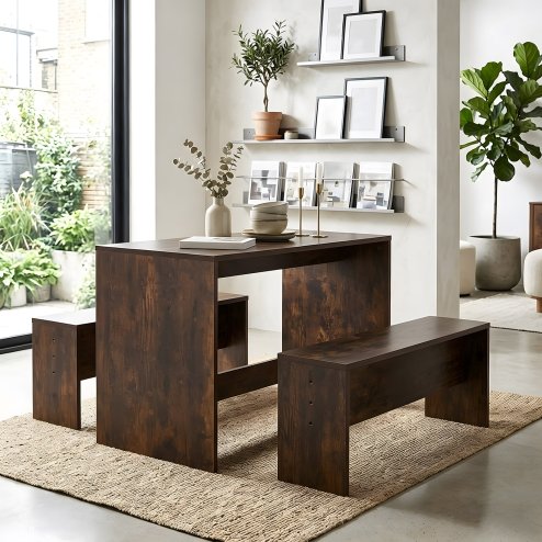 Living and Home 100x47cm Retro Dining Table Set with 2 Stools