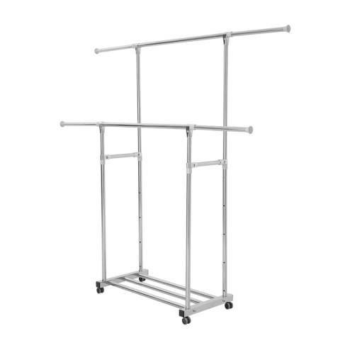 Living and Home Adjustable Stainless Steel Dual-Rod Clothes Drying Rack with Wheels