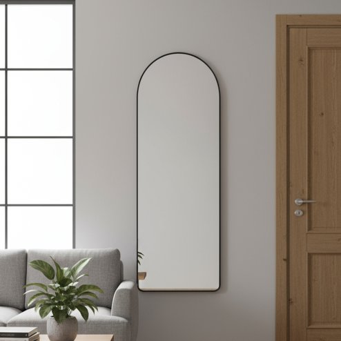Modern Arched Metal Floor Mirror, 60cm W x 165cm H