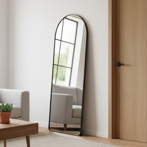 Modern Arched Metal Floor Mirror, 60cm W x 165cm H