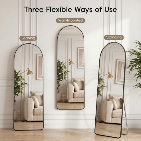 Modern Arched Metal Floor Mirror, 50cm W x 160cm H