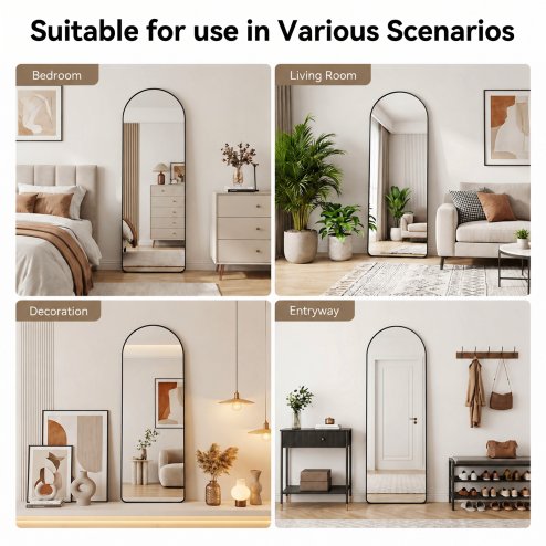 Modern Arched Metal Floor Mirror, 50cm W x 160cm H