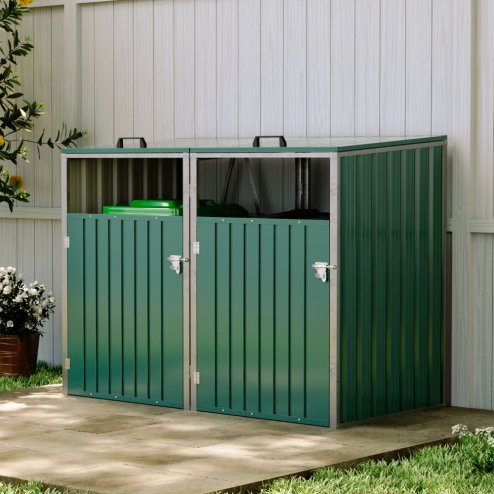 Metal Outdoor Bin Shed for 2 Trash Bins