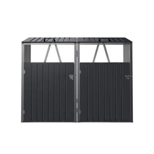 Metal Outdoor Bin Shed for 2 Trash Bins, Charcoal Black