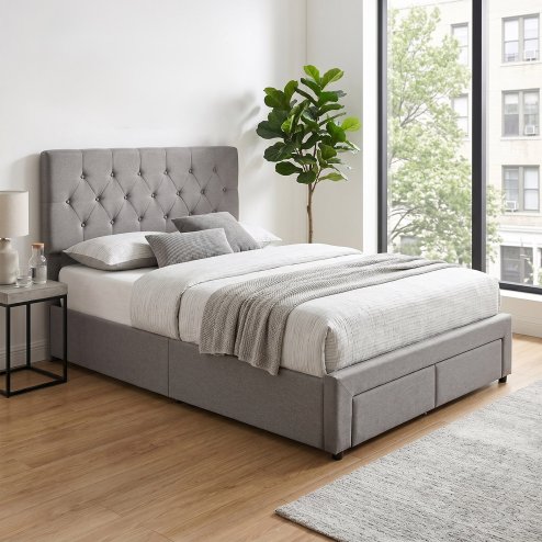 Living and Home Double Upholstered Bed Frame with 2 Drawers