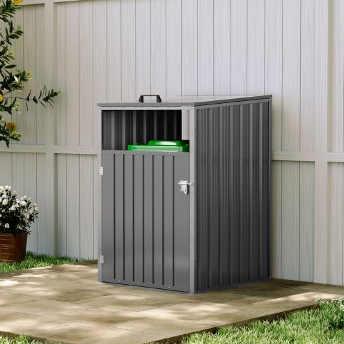 Metal Outdoor Garbage Bin Shed For 1 Trash Bin, Grey
