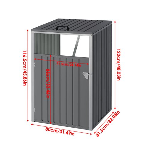 Metal Outdoor Garbage Bin Shed For 1 Trash Bin, Grey