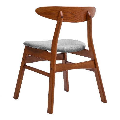 Living and Home 2-Piece Solid Wood Dining Chairs, Grey Upholstered Padded Seat, Curved Backrest Kitchen Side Chairs for Dining Room
