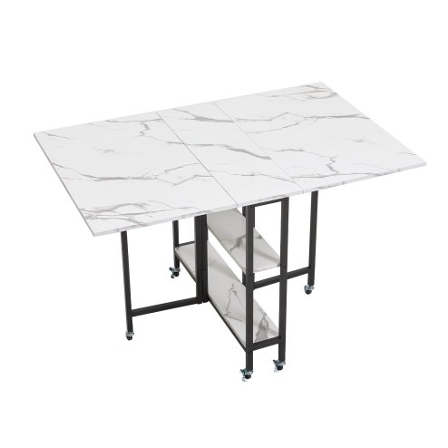 Living and Home 120x80cm Folding Dining Table with Wheels and Storage Shelves
