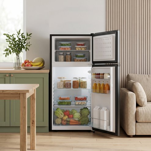 180L Freestanding Refrigerator, Double‑Door Design, Black