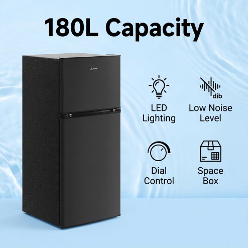 180L Freestanding Top Freezer Fridge, Black