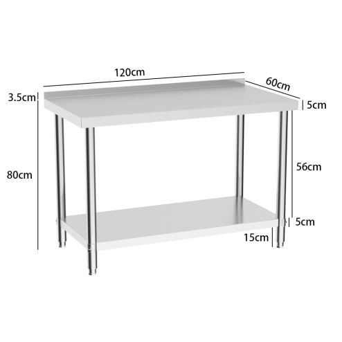 2 Tier Commercial Kitchen Prep & Work Stainless Steel Table with Backsplash