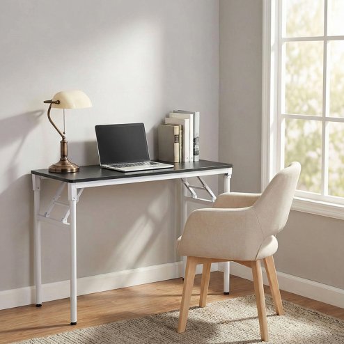 Living and Home Folding Office Desk Foldable Writing Table-Black, 80x40cm