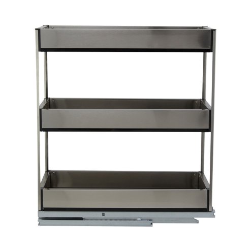 3-Tier Stainless Steel Pull-Out Cabinet Organizer, 25 cm W x 43 cm D x 45 cm H - Quiet Glide, Corrosion-Resistant Pantry Shelf