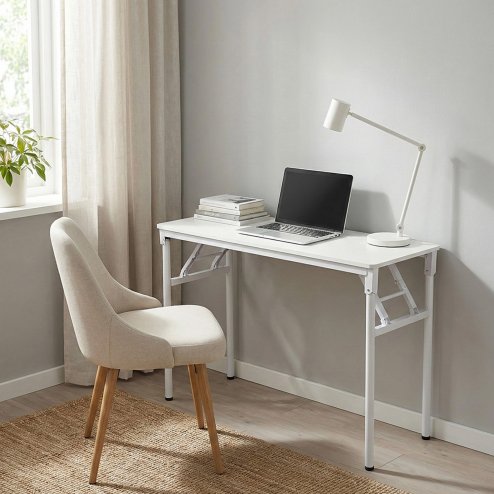 Living and Home Folding Office Desk Foldable Writing Table-White, 100x40cm