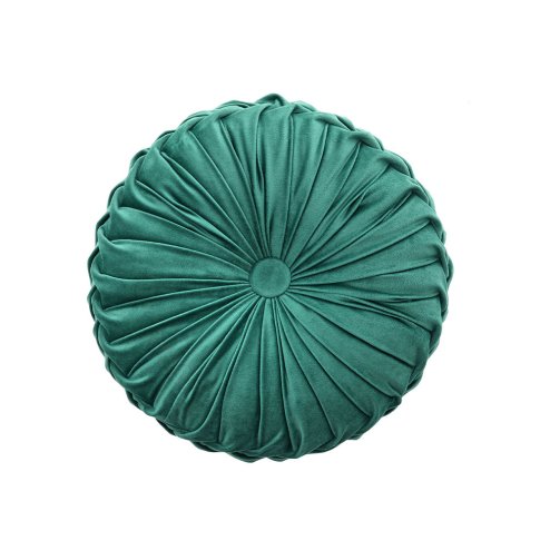 Round Pleated Pumpkin Velvet Cushion Green 40cm