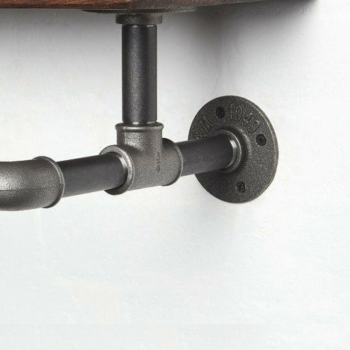 Industrial Floating Wall Shelf with Towel Clothes Pipe Rail, Wall Mounted Storage Shelf