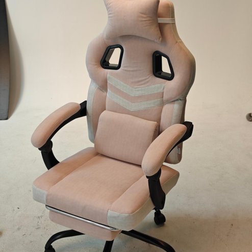 Living and Home Tech Fabric Ergonomic Reclining Gaming Chair, Pink+White, w/ Massage Lumbar Support & Footrest