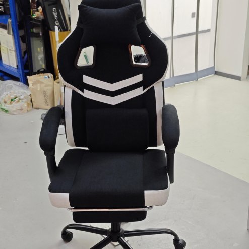 Living and Home Tech Fabric Ergonomic Reclining Gaming Chair, Black+White, w/ Massage Lumbar Support & Footrest