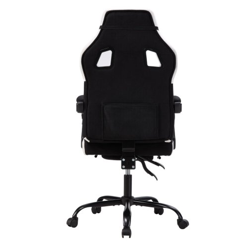 Living and Home Tech Fabric Ergonomic Reclining Gaming Chair, Black+White, w/ Massage Lumbar Support & Footrest