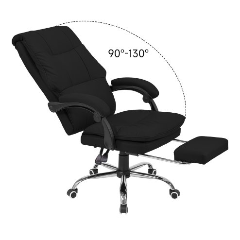 Living and Home Black PVC High‑Back Executive Office Chair, 350lbs Reclining Chair with Retractable Footrest & Linked Armrests