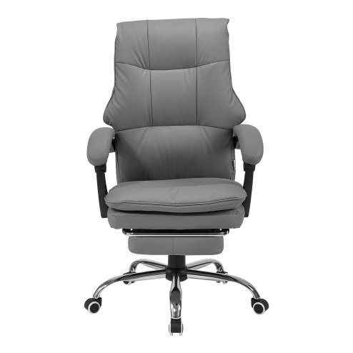 Living and Home Grey PVC High‑Back Executive Office Chair, 350lbs Reclining Chair with Retractable Footrest & Linked Armrests