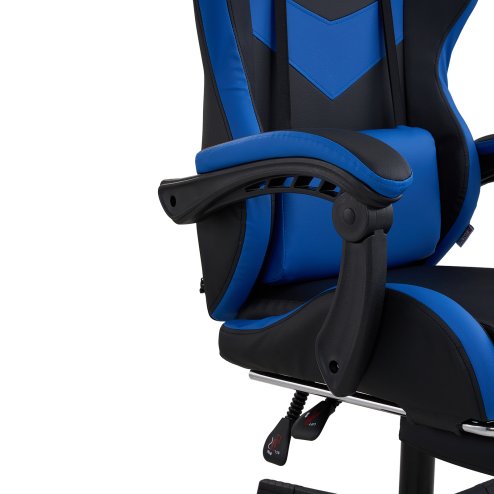 Living and Home PVC Leather Gaming Chair, Black+Blue, 135° Reclining Racing Game Chair with Massage Lumbar Support, Footrest & Headrest