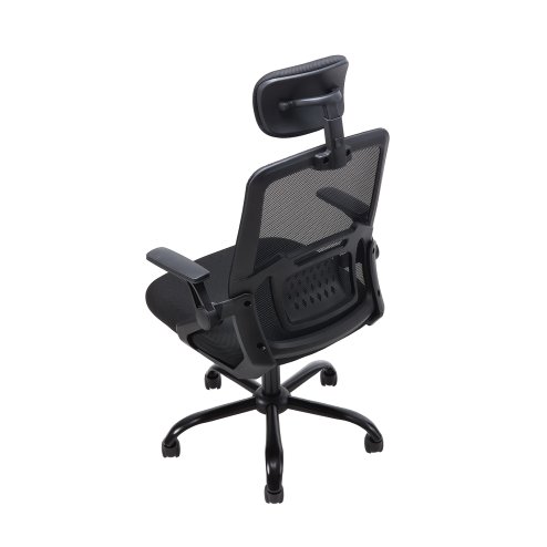 Living and Home Black Mesh Office Chair, Ergonomic Swivel Desk Chair with Flip‑Up Armrests, Adjustable Headrest and 15° Tilt Recline