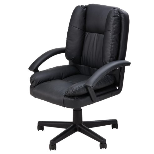 Living and Home Black PVC Leather Reclining Office Chair, Height Adjustable Swivel Desk Chair with 105° Rocking Function