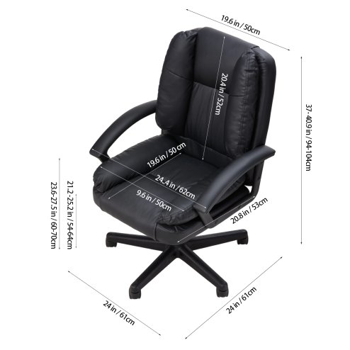 Living and Home Black PVC Leather Reclining Office Chair, Height Adjustable Swivel Desk Chair with 105° Rocking Function