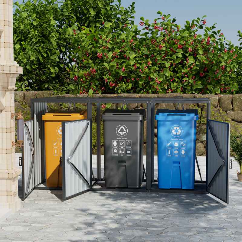 Living and Home 7.8x2.6 ft Outdoor Metal Garbage Can Garden Storage Shed, Dark Grey