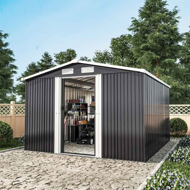 10.24 x 8.43FT Large Metal Garden Tool Storage Shed, Anthracite