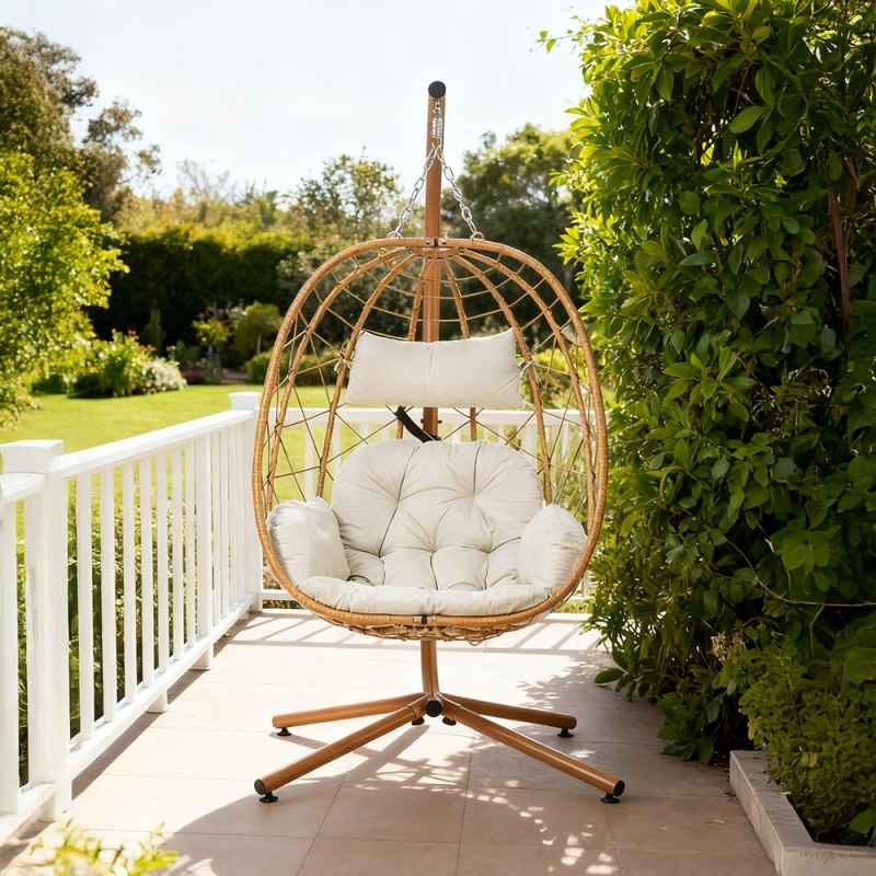 Egg-Shaped Hanging Chair with Soft Cushion & Headrest