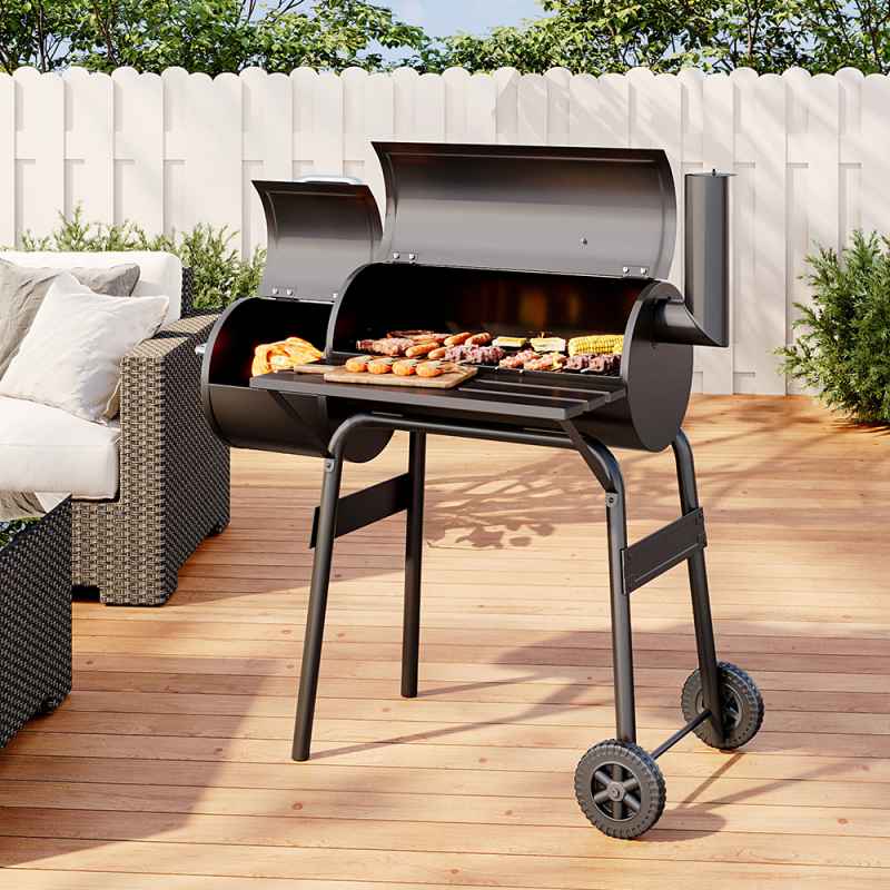 Living and Home Portable Outdoor Charcoal BBQ Grill with Offset Smoker