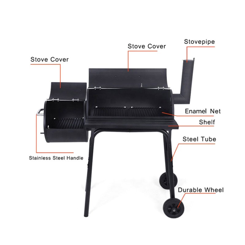 Living and Home Portable Outdoor Charcoal BBQ Grill with Offset Smoker