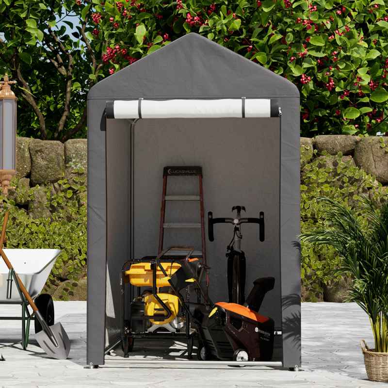 Dark Grey Galvanized Tube Storage Shed