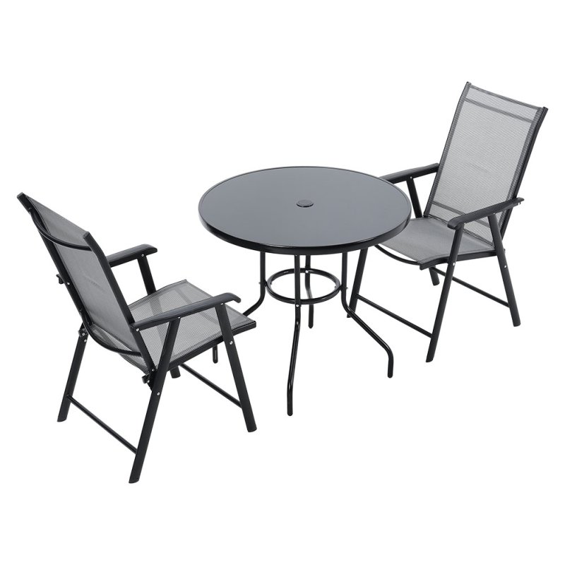 3-Piece Outdoor Tempered Glass Garden Table with Two Foldable Chairs