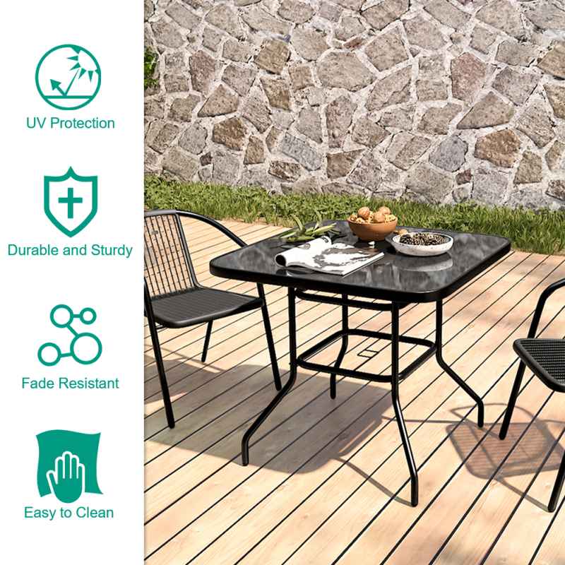 5-Piece Outdoor Tempered Glass Garden Table with Four Rattan Chairs