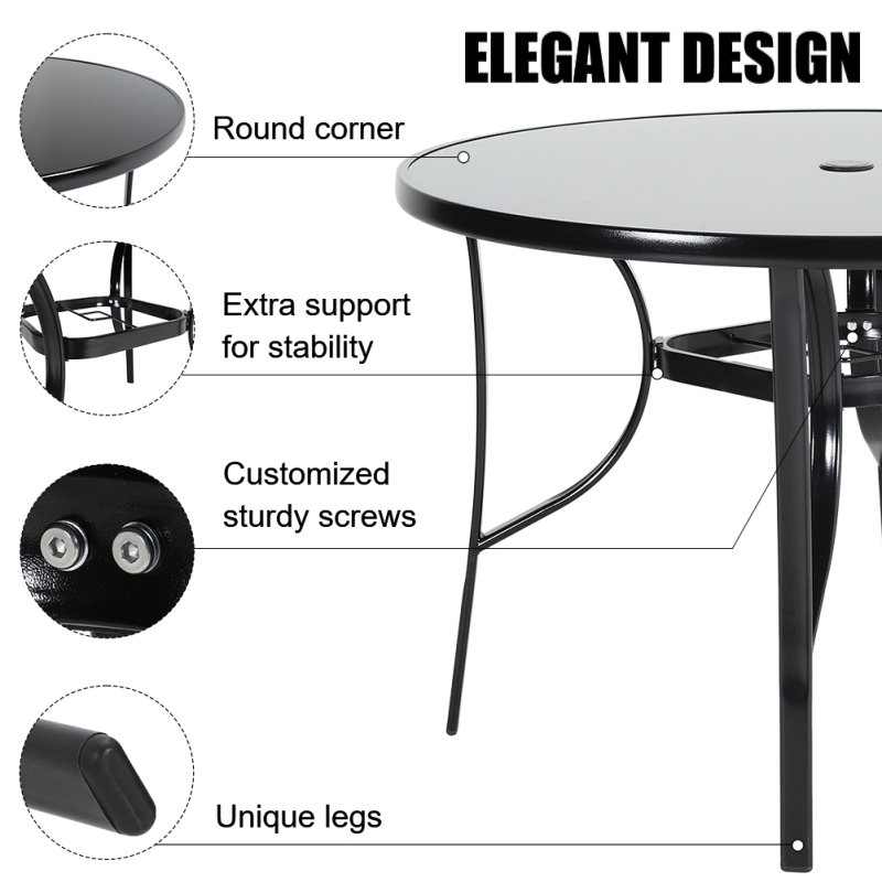 5-Piece Outdoor Tempered Glass Garden Table with Four Rattan Chairs